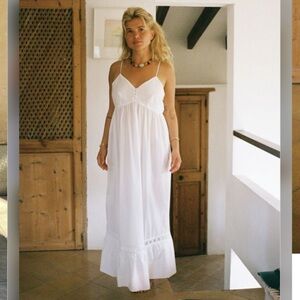 Djerf Avenue x Frankie's Bikinis Airy Poplin Buttoned Top White Maxi Dress Sz S